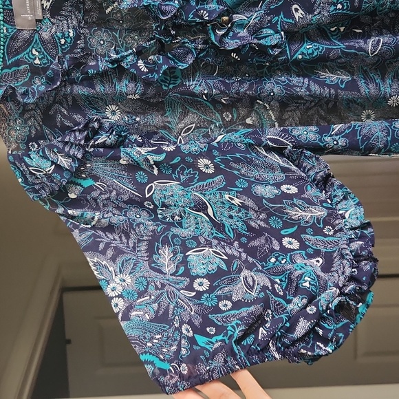 Anthropologie Haida Peasant Ruffle Blouse blue green teal sheer small top - Picture 5 of 7